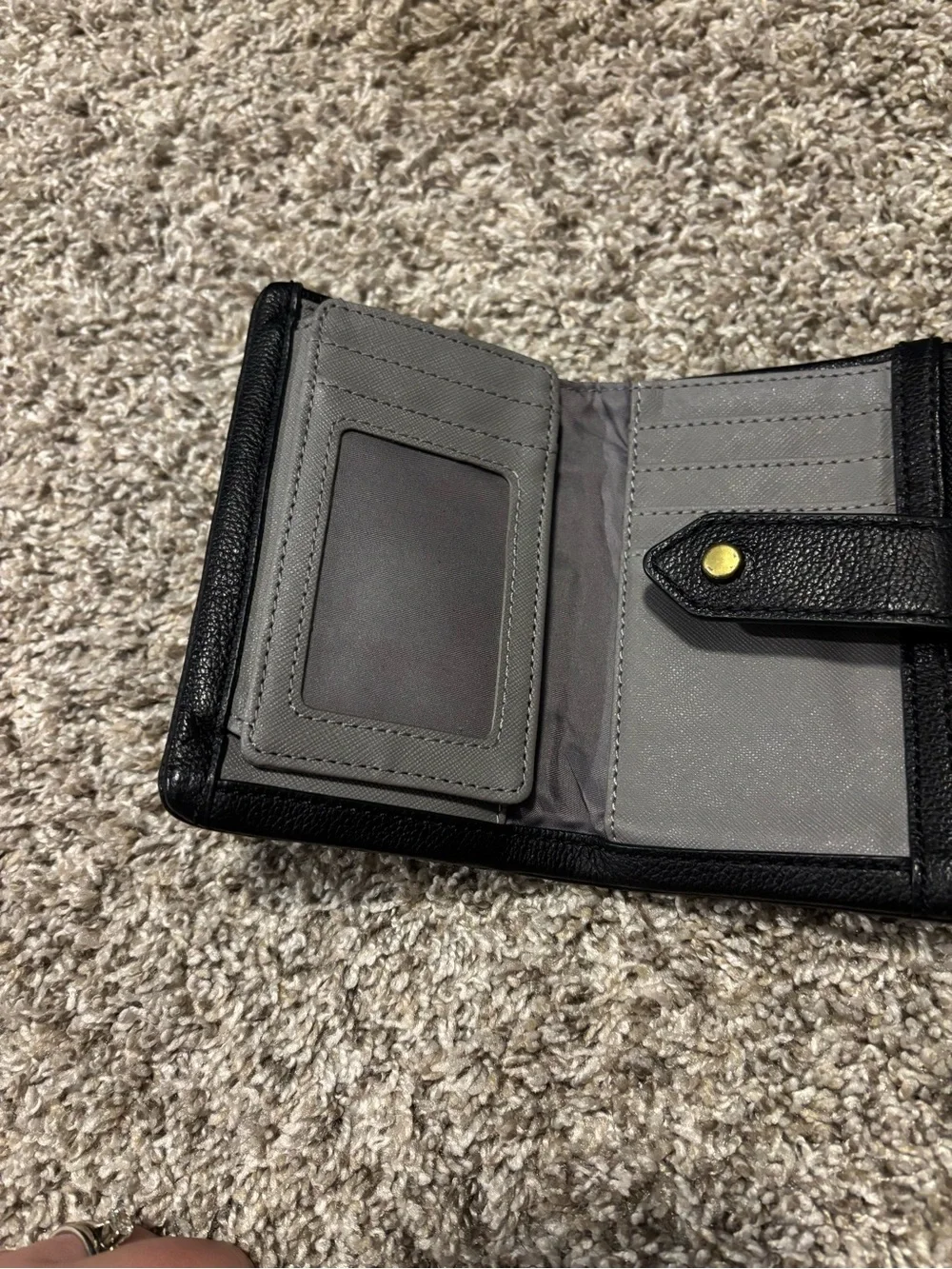 Fossil Black Leather Zip Wallet with Snap Tab